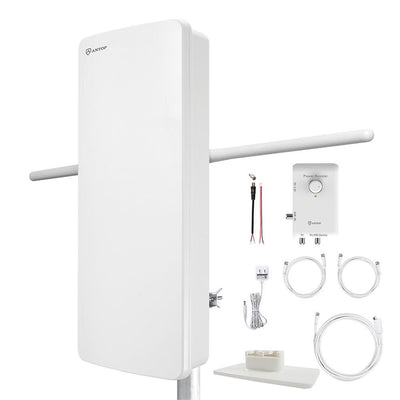 HD Smart Panel Amplified HDTV and FM Amplified Indoor/Outdoor Antenna in White - Super Arbor