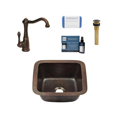 Pollock All-in-One Undermount Copper 12 in. 0-Hole Single Bowl Kitchen Sink with Pfister Faucet and Drain - Super Arbor