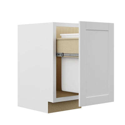 Shaker Assembled 18x34.5x24 in. Pull Out Trash Can Base Kitchen Cabinet in Satin White