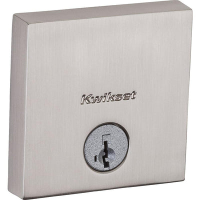 Downtown Low Profile Satin Nickel Square Single Cylinder Contemporary Deadbolt featuring SmartKey Security - Super Arbor