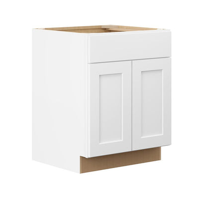 Shaker Ready To Assemble 30 in. W x 34.5 in. H x 24 in. D x Plywood Sink Base Kitchen Cabinet in Denver White