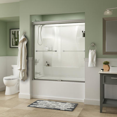 Everly 60 in. x 58-1/8 in. Traditional Semi-Frameless Sliding Bathtub Door in Nickel and 1/4 in. (6mm) Clear Glass - Super Arbor