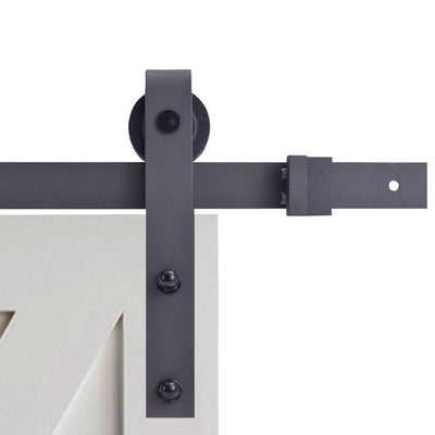 72 in. Black Classic Bent Strap Barn Style Sliding Door Track and Hardware Set - Super Arbor