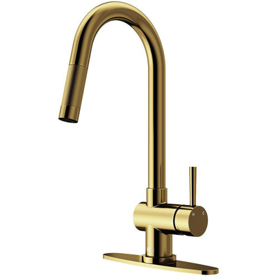 Gramercy Single-Handle Pull-Down Sprayer Kitchen Faucet with Deck Plate in Matte Gold - Super Arbor