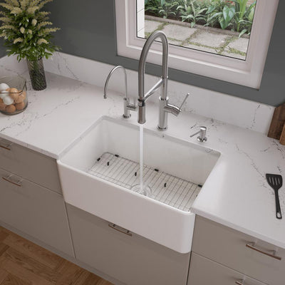 White Fireclay 30 in. Single Bowl Farmhouse Kitchen Sink - Super Arbor