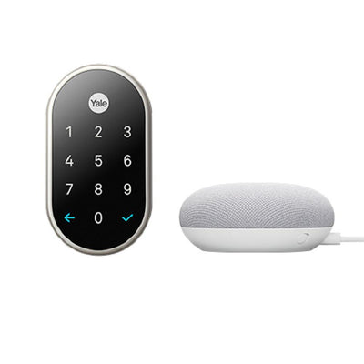 Nest x Yale Smart Lock Satin Nickel + Nest Mini (2nd Gen) Smart Speaker Chalk - Super Arbor