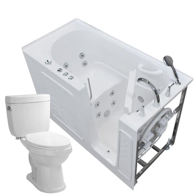 Nova Heated 60 in. Walk-In Whirlpool Bathtub in White with 1.6 GPF Single Flush Toilet - Super Arbor