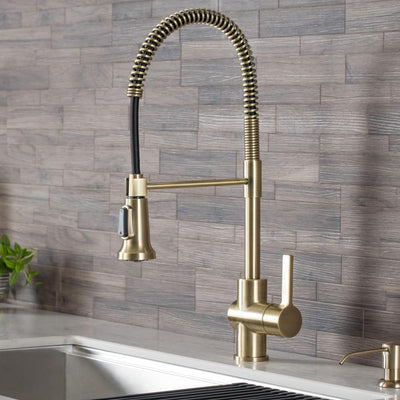 Britt Single-Handle Pull Down Sprayer Kitchen Faucet in Brushed Gold - Super Arbor