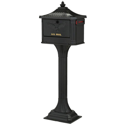 Pedestal All-in-One, Large, Aluminum, Locking, Mailbox & Post Combo, Black - Super Arbor