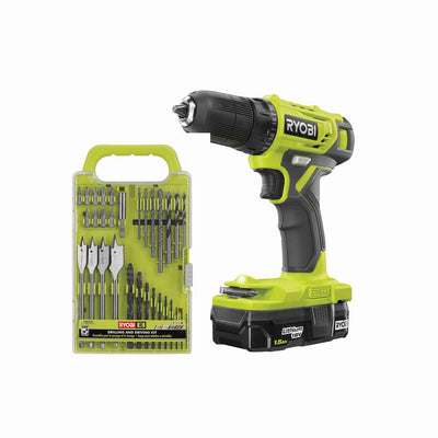 RYOBI ONE+ 18V Cordless 3/8 in. Drill/Driver Kit with 1.5 Ah Battery and Charger w/ Black Oxide Drill and Drive Kit (31-Piece) - Super Arbor