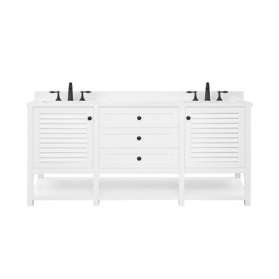 Grace 72 in. W x 22 in. D Bath Vanity in White with Cultured Marble Vanity Top in White with White Basins - Super Arbor
