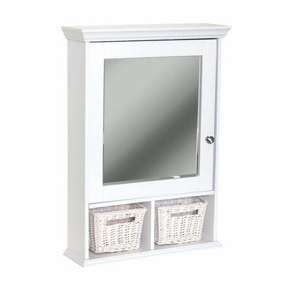 21 in. x 29 in. Wood Surface Mount Medicine Cabinet with Baskets in White with Beveled Mirror - Super Arbor