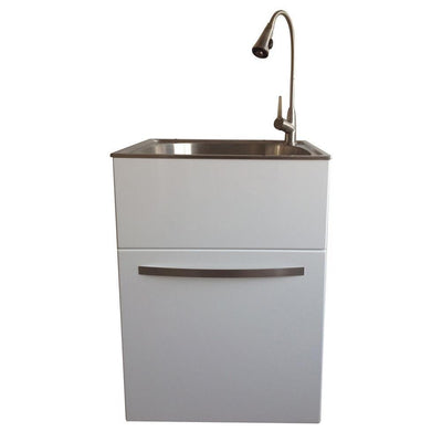 All-in-One 24.2 in. x 21.3 in. x 33.8 in. Stainless Steel Utility Sink and Large White Drawer Cabinet - Super Arbor