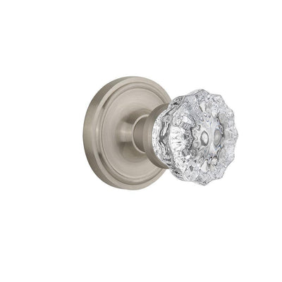 Classic Rosette 2-3/8 in. Backset Satin Nickel Passage Hall/Closet Crystal Glass Door Knob - Super Arbor