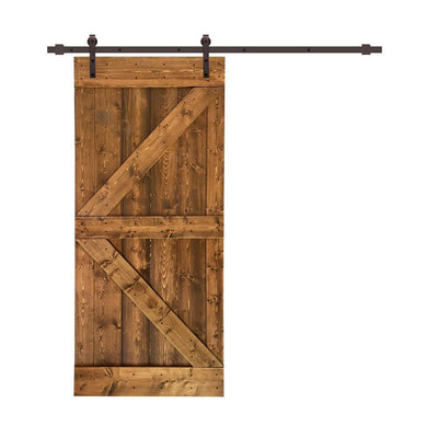 Distressed K 42 in. x 84 in. Walnut Stained Solid Knotty Pine Wood Interior Sliding Barn Door with Hardware Kit - Super Arbor