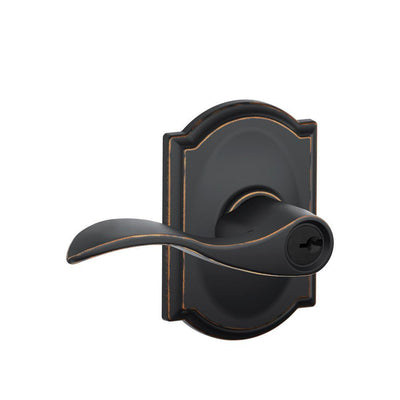 Accent Aged Bronze Keyed Entry Door Lever with Camelot Trim - Super Arbor