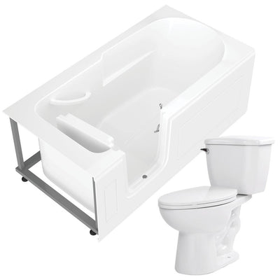 Nova Heated Step-In 59.6 in. Walk-In Non-Whirlpool Bathtub in White with 1.28 GPF Single Flush Toilet - Super Arbor
