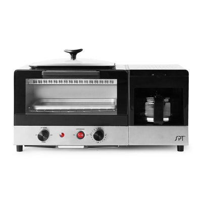 Breakfast Center 1450 W 2-Slice Black and Stainless Steel Toaster Oven with Griddle and Coffee Maker - Super Arbor