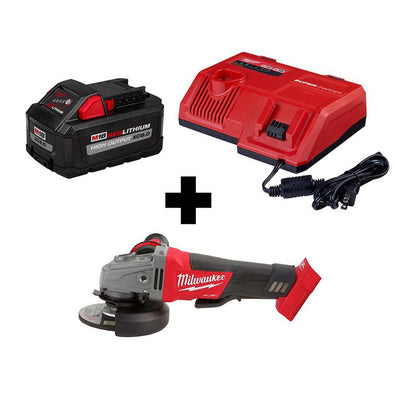 M18 FUEL 18-Volt Lithium-Ion Brushless Cordless 4-1/2 in./5 in. Grinder Paddle Switch w/ Super Charger and 8.0Ah Battery - Super Arbor