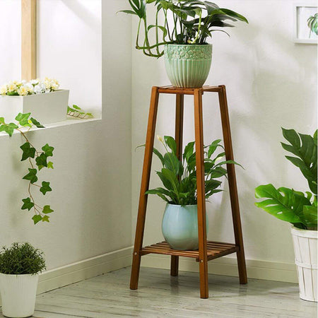 magshion bamboo tall plant stand pot holder small space table Magshion Bamboo 2 Tier Tall Plant Stand Pot Holder Small Space Table