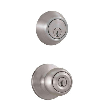 Premiere Essentials Combo Single Cylinder Deadbolt with Hudson Knob in Satin Nickel - Super Arbor