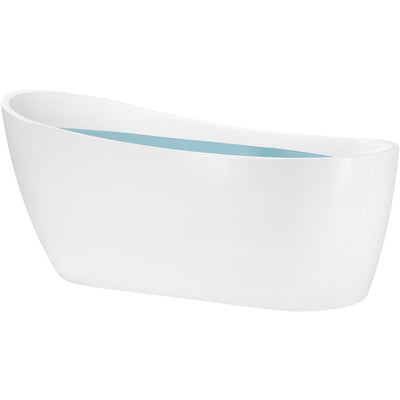 59 in. Acrylic Oval Slipper Flatbottom Freestanding Bathtub in Glossy White - Super Arbor