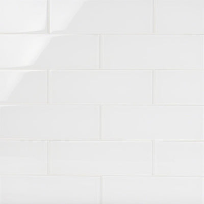 Ivy Hill Tile Contempo Bright White 4 in. x 12 in. x 8 mm Polished Glass Subway Floor and Wall Tile (15 pieces 5 sq.ft/Box) - Super Arbor