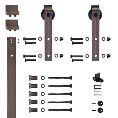 Soft-Close 96 in. Oil Rubbed Bronze Hook Strap Rolling Door Hardware Kit for Wood Door - Super Arbor