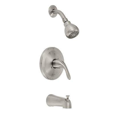 Builders Single-Handle 1-Spray Tub and Shower Faucet in Brushed Nickel (Valve Included) - Super Arbor