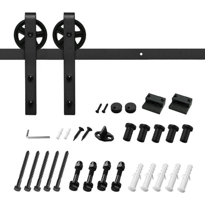 6.6 ft./79 in. Black Sliding Barn Door Track and Hardware Kit with Bigwheel J Shape Hanger for Single Door - Super Arbor