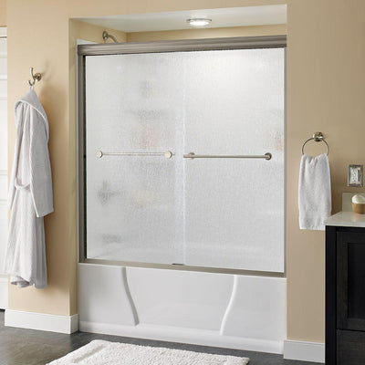 Lyndall 60 in. x 58-1/8 in. Semi-Frameless Traditional Sliding Bathtub Door in Nickel with Rain Glass - Super Arbor