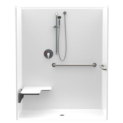 Accessible AcrylX 60 in. x 34 in. x 75.6 in. 1-Piece ADA Shower Stall w/ Left Seat and Grab Bars in White - Super Arbor
