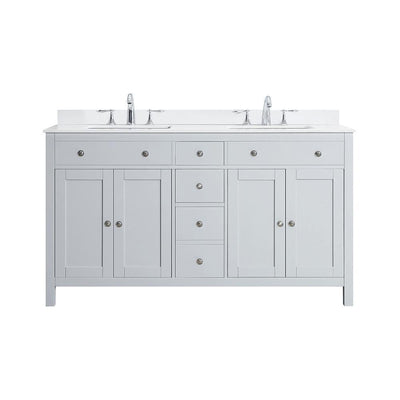 Austen 60 in. W x 22 in. D Bath Vanity in Dove Grey with Marble Vanity Top in Yves White with White Sinks - Super Arbor