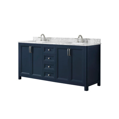 Sandon 72 in. W x 22 in. D Bath Vanity in Midnight Blue with Marble Vanity Top in Carrara White with White Basin - Super Arbor