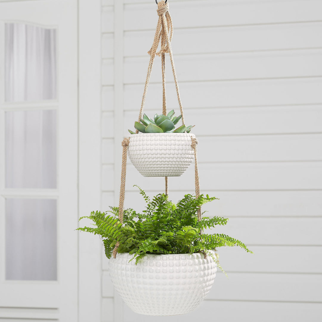 better homes and gardens hanging planter Better Homes & Gardens Dots Two-Tier Hanging Planter in White – Super Arbor