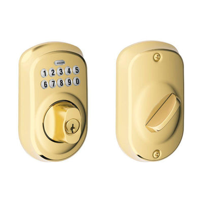 Plymouth Bright Brass Keypad Electronic Door Lock Deadbolt - Super Arbor