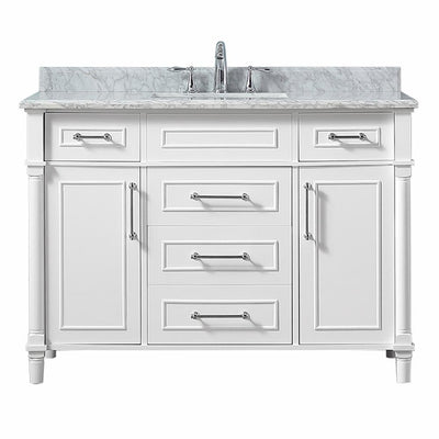Aberdeen 48 in. W x 22 in. D Vanity in White with Carrara Marble Top with White Sink - Super Arbor