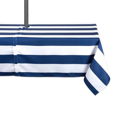 Outdoor 60 in. x 120 in. Nautical Blue Cabana Stripe Polyester with Zipper Tablecloth - Super Arbor