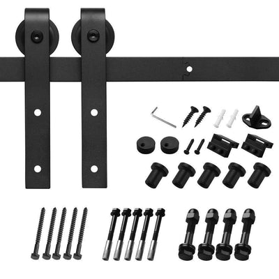 9 ft./108 in. Black Bent Strap Sliding Barn Door Track and Hardware Kit for Single Door with Floor Guide - Super Arbor