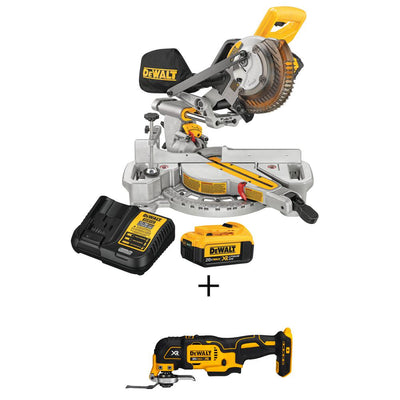 20-Volt MAX Lithium-Ion Cordless 7-1/4 in. Miter Saw with Battery 4Ah and Charger w/ Bonus Oscillating Tool - Super Arbor