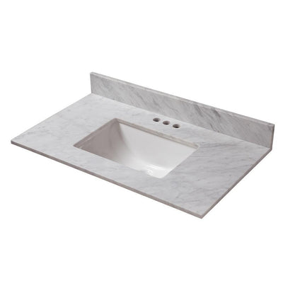 25 in. W x 19 in. D Marble Vanity Top in Carrara with White Trough Basin - Super Arbor