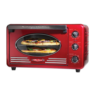 Retro 1500 W 12-Slice Retro Red Convection Toaster Oven with Built in Timer - Super Arbor