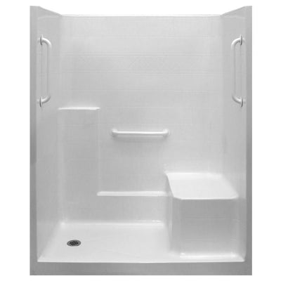Ultimate-W 36 in. x 60 in. x 77 in. 1-Piece Low Threshold Shower Stall in White, Grab Bars, Molded Seat, Left Drain - Super Arbor