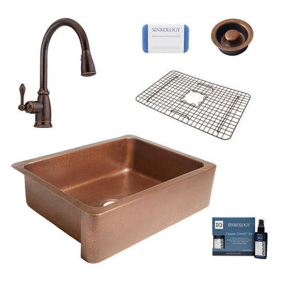 Corbet All-in-One Farmhouse Apron-Front Copper 30 in. Single Bowl Kitchen Sink with Pfister Bronze Faucet and Drain - Super Arbor