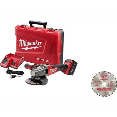 M18 FUEL 18-Volt Lithium-Ion Brushless 4-1/2 in. /5 in. Grinder, Slide Switch Lock-On Kit w/ 4-1/2 in. Diamond Blade - Super Arbor