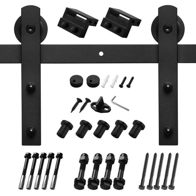 8 ft./96 in. Black Sliding Barn Door Track and Hardware Kit with I-Shape Hanger For Single Door - Super Arbor