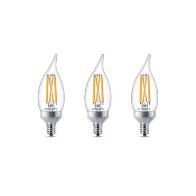 Philips 75-Watt Equivalent BA11 Dimmable Edison Glass LED Candle Light Bulb Bent Tip Candelabra Base Daylight (5000K) (3-Pack) - Super Arbor