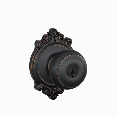 Georgian Aged Bronze Keyed Entry Door Knob with Brookshire Trim - Super Arbor