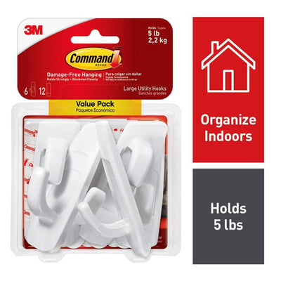 Large White Utility Hook Value Pack (6 Hooks, 12 Strips) - Super Arbor