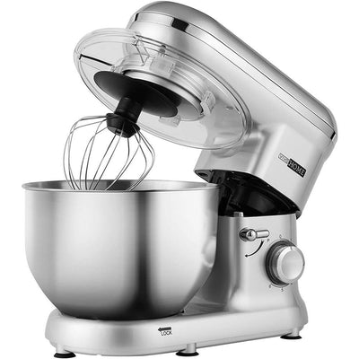 650-Watt 6 Qt. 6- Speed Silver Tilt-Head Kitchen Stand Mixer with Beater, Dough Hook and Wire Whip - Super Arbor